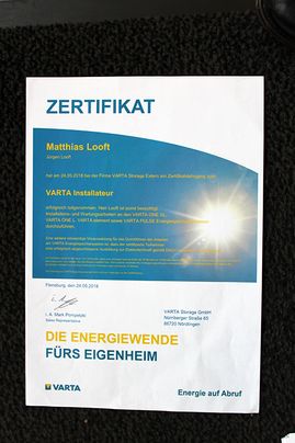 Jürgen Looft Elektromeister in Neumünster Zertifikat